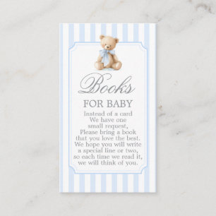 Beer met blauwe strepen baby shower jongen Boeken Informatiekaartje