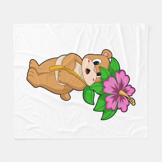Beer met Bloedvat Hibiscus Fleece Deken (Voorkant (Horizontaal))