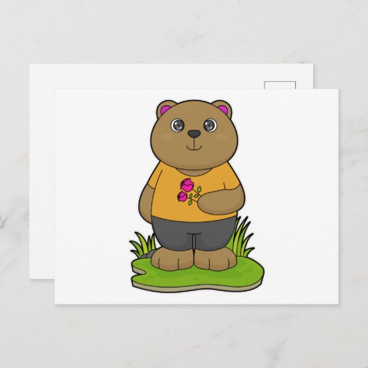 Beer met bloemen briefkaart (Voorkant / Achterkant)