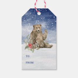 Beer met bloemen in de Labels met sneeuwcadeau Cadeaulabel