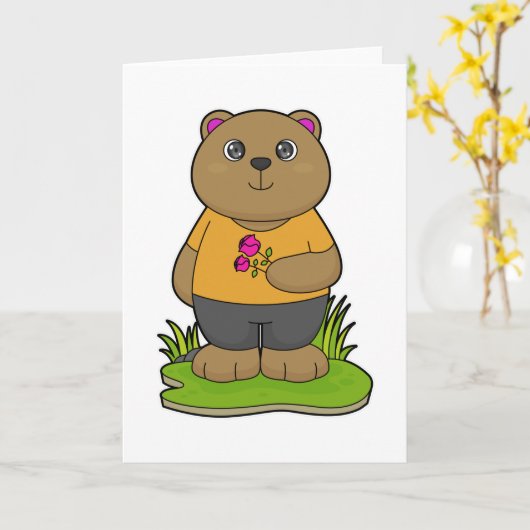 Beer met bloemen kaart (Gele Bloem)