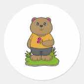 Beer met bloemen ronde sticker (Voorkant)