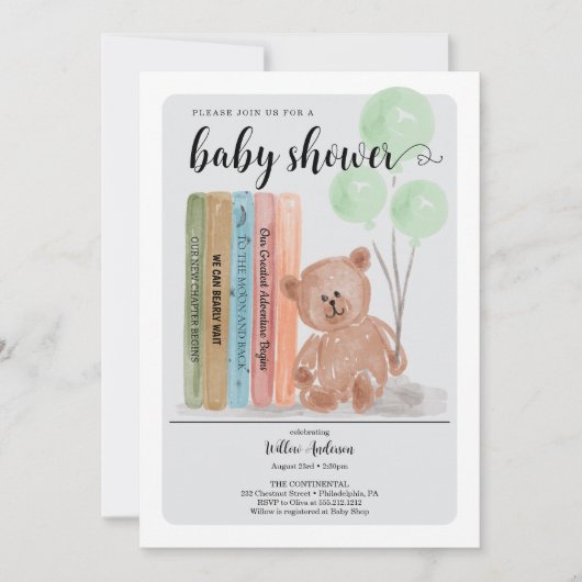 Beer met Boeken Bearly Wait Green Baby shower Kaart (Voorkant)