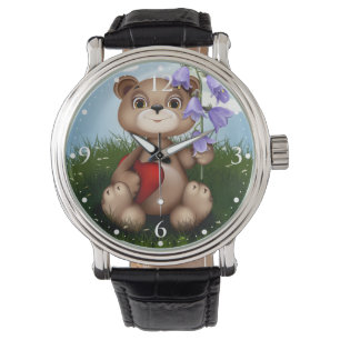 Beer met boeket bloem-30926 horloge
