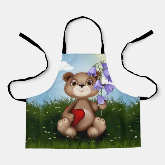 Beer met boeket bloem-30926 schort (Voorkant)