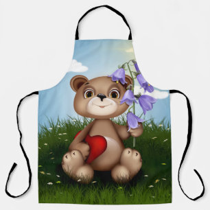 Beer met boeket bloem-30926 schort