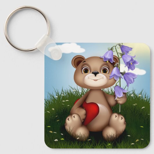 Beer met boeket bloem-30926 sleutelhanger (Voorkant)