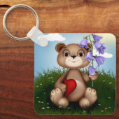 Beer met boeket bloem-30926 sleutelhanger (Voorkant)