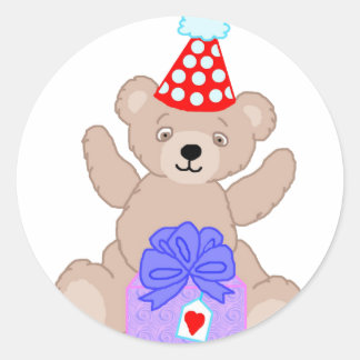 Beer met cadeau-1-t ronde sticker
