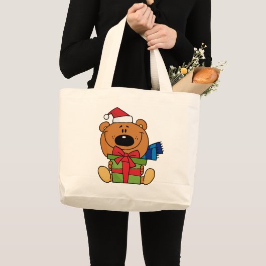 Beer met cadeautjes en cadeaus voor feestdagen grote tote bag (Voorkant (product))