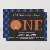 Beer met één blauwe buffel als eerste verjaardag kaart (Voorkant / Achterkant)