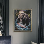 Beer met een glinsterende vis poster