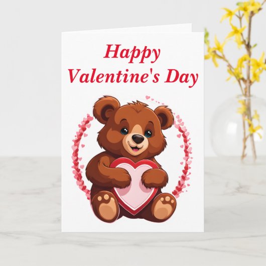 Beer met een hart Valentijnsdag Kaart (Gele Bloem)