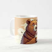 Beer met een koffiekopje koffiemok (Voorkant links)