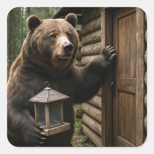 Beer met een lege vogelvoeder vierkante sticker (Voorkant)