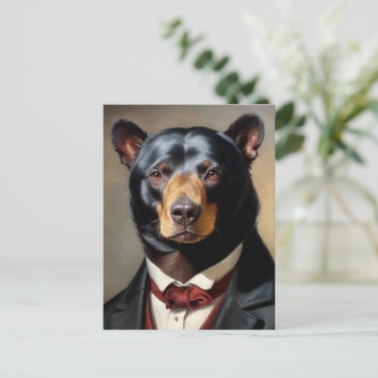 Beer met een pak briefkaart (Staand voorkant)