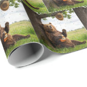 Beer Met Een Pot Honing Cadeaupapier (Rol Hoek)