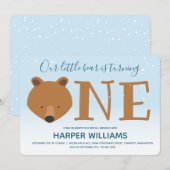 Beer met één winterdier op de eerste verjaardag kaart (Voorkant / Achterkant)