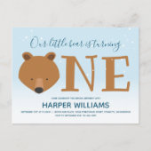 Beer met één winterdier op de eerste verjaardag uitnodiging briefkaart (Voorkant)