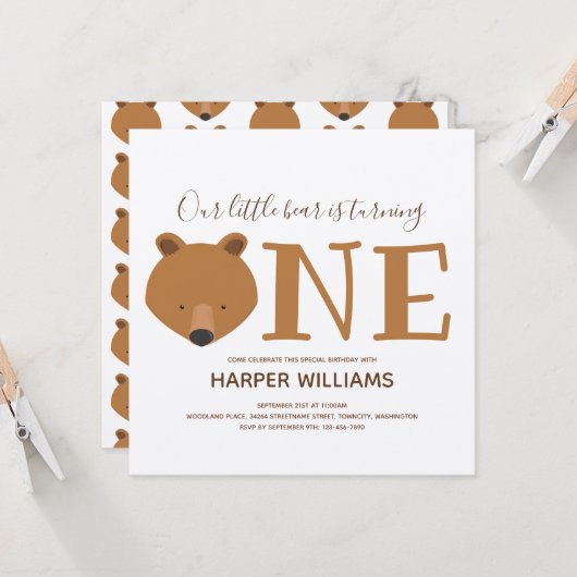 Beer met één Zilverdier eerste geboorte Kaart (Voorkant / Achterkant in situ)