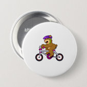 Beer met fiets en helm ronde button 7,6 cm (Voorkant /achterkant)