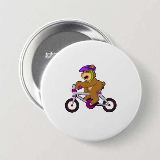 Beer met fiets en helm ronde button 7,6 cm (Voorkant /achterkant)