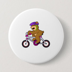 Beer met fiets en helm ronde button 7,6 cm