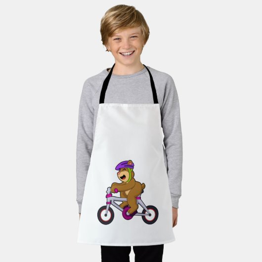 Beer met fiets en helm schort (Gedragen)