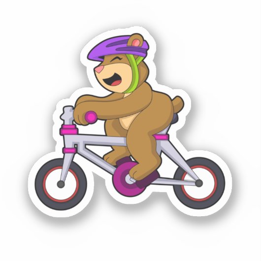 Beer met fiets en helm sticker (Voorkant)