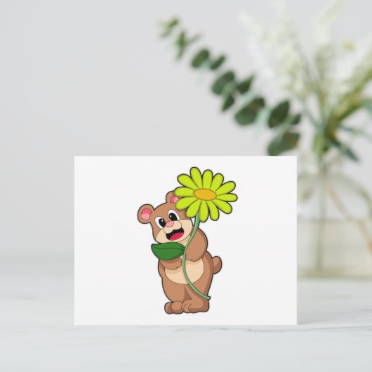 Beer met gele bloem briefkaart (Staand voorkant)