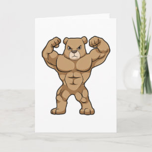 Beer met grote spieren als bodybuilder kaart