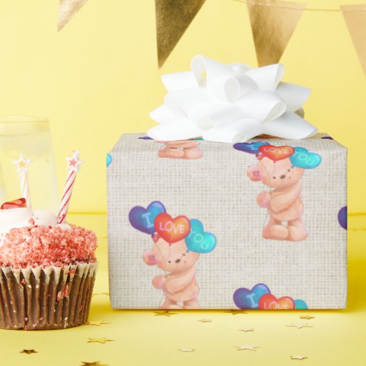 Beer met ik hou van jullie ballonnen cadeaupapier (Verjaardagsfeest)