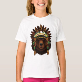 Beer met Indiaanse hoofdtooi T-shirt