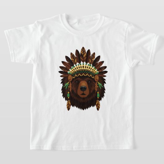 Beer met Indiaanse hoofdtooi T-shirt (Laagn)