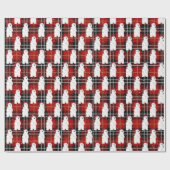 Beer met kerstinslag op tartan cadeaupapier (Vlak)