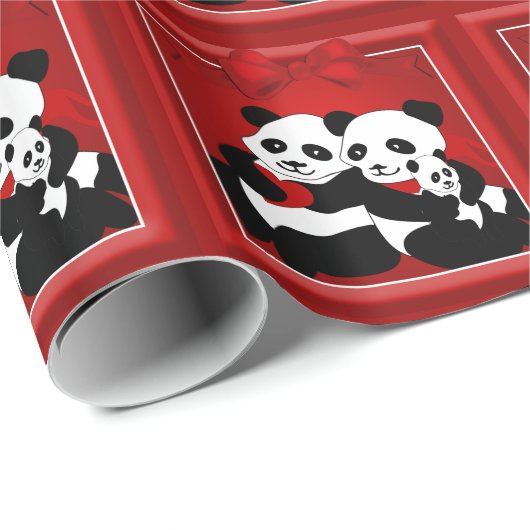 Beer met Kerstmis Panda Familie met Baby Cadeaupapier (Rol Hoek)