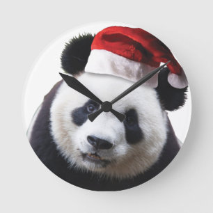 Beer met Kerstmis Panda met Santa Hat Ronde Klok