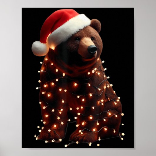 Beer met kerstmuts en kerstverlichting Xmas Brow Poster (Voorkant)