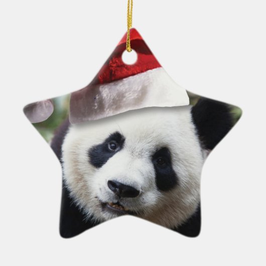 Beer met kerstpanda keramisch ornament (Voorkant)