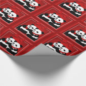 Beer met kerstpanda Papper Glossy Wrapping Cadeaupapier (Hoek)