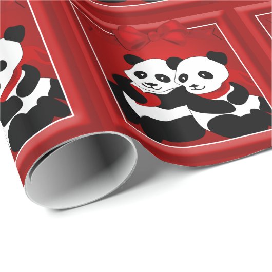 Beer met kerstpanda Papper Glossy Wrapping Cadeaupapier (Rol Hoek)