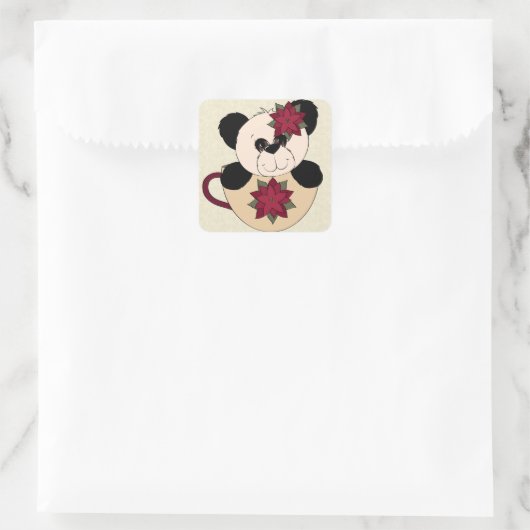 Beer met kerstpanda vierkante sticker (Tas)