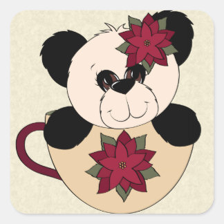 Beer met kerstpanda vierkante sticker
