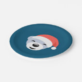 Beer met kerstpolair in rood Pet op blauw Papieren Bordje (Gekanteld)