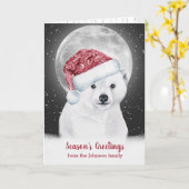 Beer met kerstpolair in sneeuw met maan kaart (Gele Bloem)