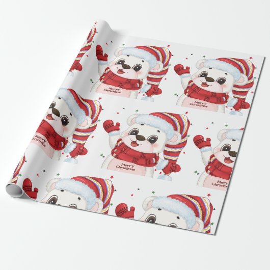 Beer met kerstpolen cadeaupapier (Uitgerold)