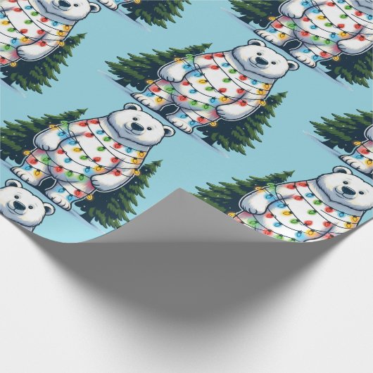 Beer met kerstpolen cadeaupapier (Hoek)