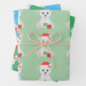 Beer met kerstpolen inpakpapier vel (In situ)