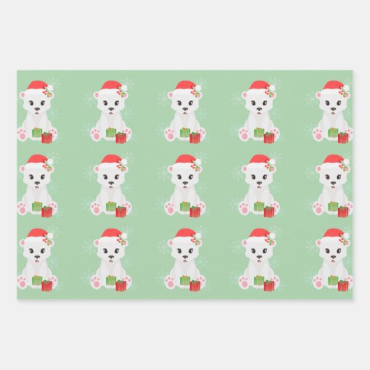 Beer met kerstpolen inpakpapier vel (Voorkant)