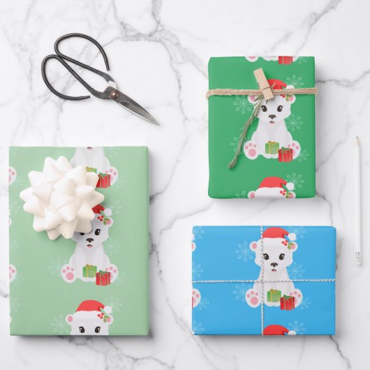 Beer met kerstpolen inpakpapier vel (Voorkant)